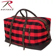 Сумка винтажна в червону клітинку зі шкіряними ручками Rothco Extended Weekender Bag Red Plaid 9086.