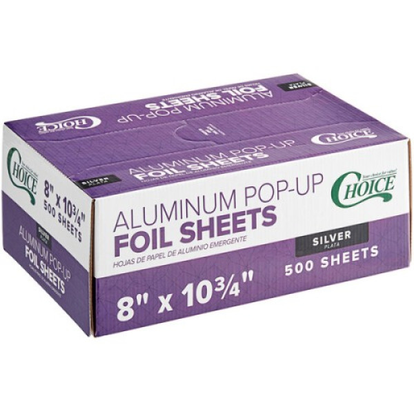 Фольга харчова, міцна, листками Choice USA Food Service Interfolded Pop-Up Foil Sheets, стандартне завдання 20,3 x 27,3 см 8" x 10 3/4" - 500 шт коробка - Алюмінієва фольга для харчування, виготовлена в США з високоякісного матеріалу Choice U
