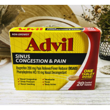 Жаропнижувач для дорослих та від закладеності носа Advil Sinus Congestion Pain Coated Tablets оригінал