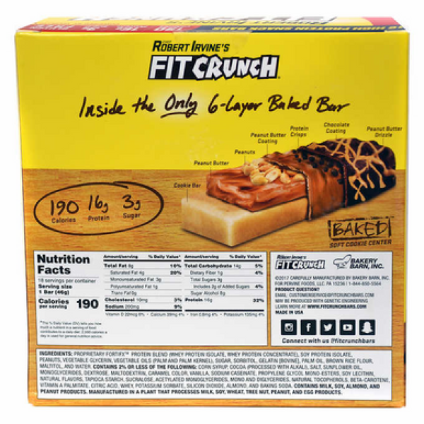 Батончики з сироватковим протеїном Fit Crunch шоколадно-арахісове масло шеф-повара Роберта Ірвайна, 18-штук.
