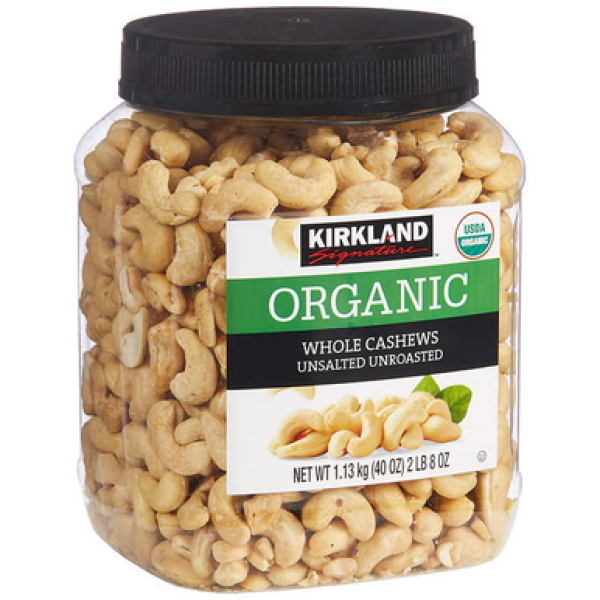 Несоленые необжаренные органические кешью цельные от Kirkland, 40 унций