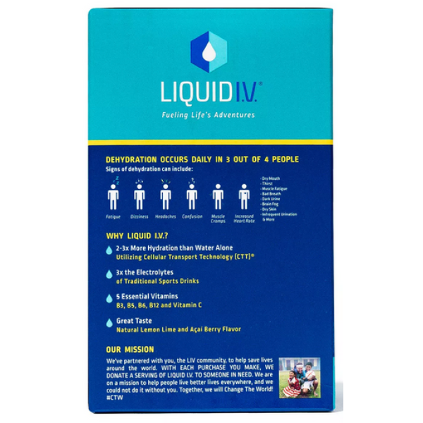 Liquid I.V. Гідратація Збільшувач пакетів з електролітами, Лимонний лайм та Ягода асаї (24 шт.)