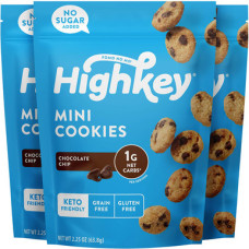 Highkey Keto Chocolate Chip Cookies - низкоуглеводные, сахаро- и белковые безкосточные печенья для здоровой закуски. Подходит диабетикам. Кетогенные продукты. (3 упаковки)