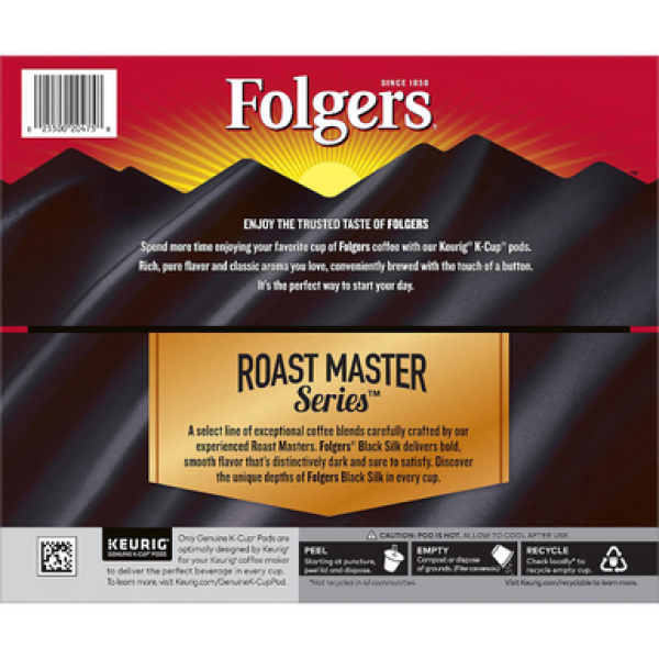 Folgers Чорний шовковий темноварений Кава K-Cups, 100 шт.